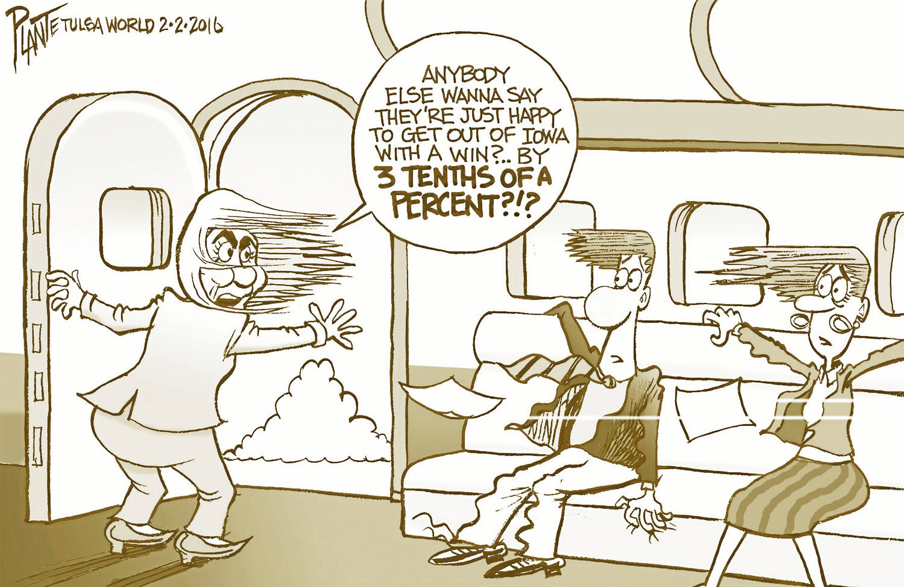 Bruce Plante Cartoon: Hillary says bye to Iowa